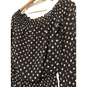 White House Black Market Black Square Print Off Shoulder Smocked Dress XXS